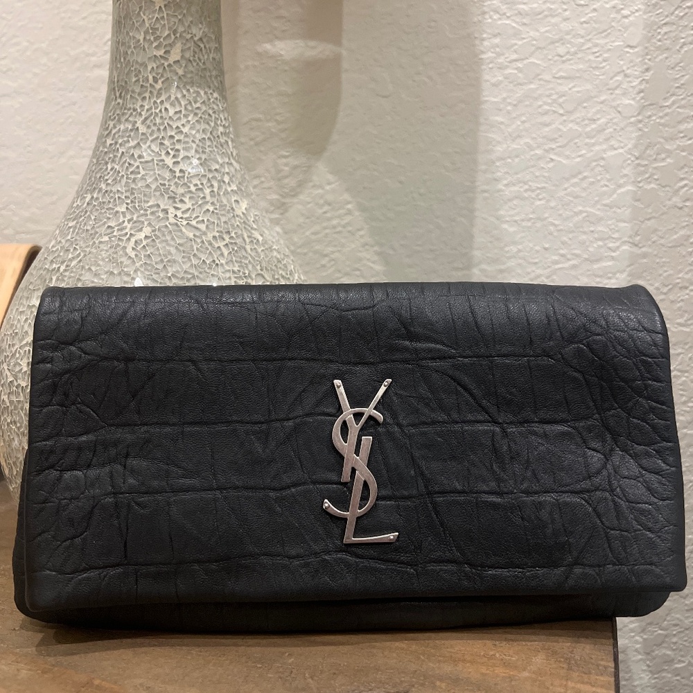Yves Saint Laurent West Hollywood Leather Croc Embossed Clutch Bag YSL
